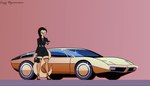 anthro car female poster retro solo vehicle vintage molesondrive maserati canid canine fox mammal hi_res