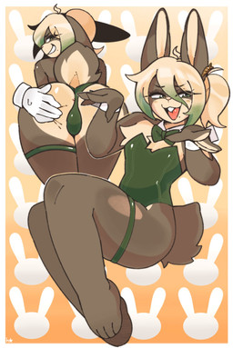 anthro anus big_butt blush blush_lines bodily_fluids brown_body brown_fur buckteeth bunny_costume butt butt_grab clothed clothing costume disembodied_hand facial_piercing femboy fur hair hand_on_butt huge_butt leotard looking_at_viewer looking_back male nose_piercing open_mouth piercing playboy_bunny ponytail presenting presenting_anus presenting_hindquarters simple_background smile solo spreading sweat sweatdrop tail teeth thick_thighs tongue topwear hachikxma hachi_(hachikxma) lagomorph leporid mammal rabbit full-length_portrait hi_res portrait