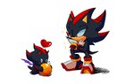 ambiguous_gender anthro bat_wings being_watched clothing duo eating food footwear gloves handwear heart_symbol looking_at_another male membrane_(anatomy) membranous_wings red_eyes shoes simple_background sitting sparkles white_background wings catragemiau sega sonic_the_hedgehog_(series) shadow_chao shadow_the_hedgehog chao_(sonic) character_chao eulipotyphlan hedgehog mammal 2022 signature