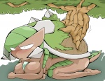 anthro anthrofied barefoot bemused big_breasts biped blush breasts brown_body brown_skin feet female non-mammal_breasts plant pokemorph side_view solo tree 474 nintendo pokemon elemental_creature flora_fauna gardevoir generation_3_pokemon generation_4_pokemon hybrid mammal pokemon_(species) torterra aliasing cel_shading digital_media_(artwork) oekaki shaded