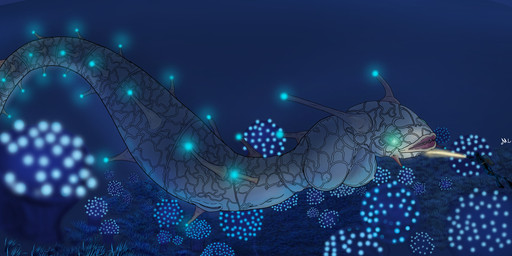 ampeel_(subnautica) breasts female feral genitals maidenless size_difference underwater vulva water subnautica unknown_worlds_entertainment aquatic eel fish hi_res