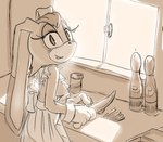 anthro apron apron_only blush breasts clothing cooking female gloves handwear head_tuft kitchen knife long_ears smile solo tuft window dctr2 sega sonic_the_hedgehog_(series) vanilla_the_rabbit lagomorph leporid mammal rabbit