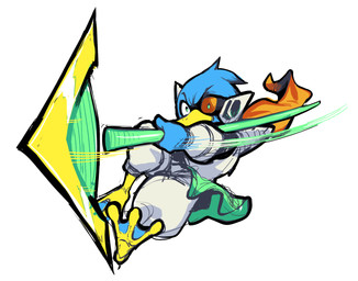 3_toes action_pose anthro armor avian_feet barefoot beak biped blue_body blue_feathers cape clothing feathers feet furrowed_eyebrows green_eyes male melee_weapon polearm pose scouter simple_background soles solo spear speed_lines spread_toes toes weapon white_background yellow_body modeseven deltarune undertale_(series) berdly avian bird