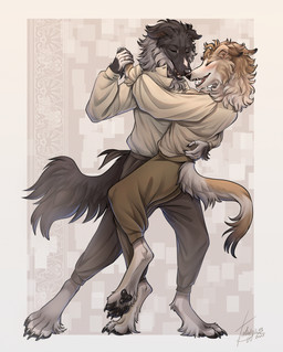 4_toes ambiguous_gender anthro barefoot biped blush bottomwear classy claws clothed clothing dancing digit_ring digitigrade duo eyes_closed feet finger_claws finger_ring fluffy_paws fully_clothed gold_(metal) gold_jewelry heart_symbol hindpaw jewelry male male/ambiguous open_mouth open_smile pants paws ring rococo_clothing romantic romantic_couple shirt silver_(metal) silver_jewelry simple_background smile standing tail toe_claws toes topwear tatujapa farso glenteyarl borzoi canid canine canis domestic_dog hunting_dog mammal sighthound 2023 absurd_res dated hi_res signature female_(lore)