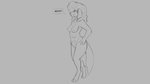 16:9 2020 8_breasts anthro breasts canid canine canis dialogue digital_drawing_(artwork) digital_media_(artwork) digitigrade domestic_dog female grey_background hair mammal monochrome multi_breast nipples nude simple_background smile snout solo watsup widescreen