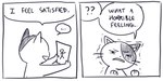 2_panel_comic ambiguous_gender anthro black_eyes black_text dialogue drawing ellipsis eyebrows motion_lines open_mouth open_smile paws question_mark simple_background smile solo speech_bubble talking_to_self text white_background white_sclera flavia-elric domestic_cat felid feline felis mammal 2023 2:1 comic digital_media_(artwork) english_text hi_res