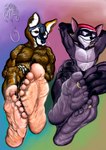 anthro clothing duo feet foot_fetish foot_focus humanoid_feet nails paws plantigrade soles talons toes wrinkled_feet wrinkles doritohead mroleoso dimitri_berring geo species_request absurd_res hi_res