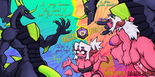 abdominal_bulge anthro bodily_fluids broken_horn critical_roll cum dice_roll female finger_in_mouth gameplay_mechanics genital_fluids hair horn humanoid_on_anthro male male/female spade_tail sweat tail text white_hair garbagioni mythology goni_(garbagioni) demon dragon humanoid mythological_creature mythological_scalie scalie 2:1 absurd_res english_text hi_res