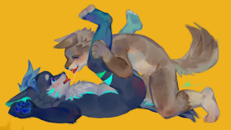anthro biped black_eyes blue_eyes blue_hair blush bodily_fluids brown_body brown_fur duo eyes_closed french_kissing fur grey_body grey_fur hair imminent_sex kemono kissing male male/male multicolored_eyes nude_anthro nude_male saliva saliva_string shota slim_anthro slim_male white_body white_fur young young_anthro young_male fur_alasky canid canine canis domestic_dog husky mammal nordic_sled_dog spitz wolf 16:9 2024 hi_res widescreen