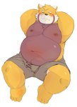 anthro belly black_nose blush bottomwear bulge clothing eyes_closed kemono male moobs navel nipples overweight overweight_male shorts simple_background solo white_background tengzai05 crave_saga caladbolg_(crave_saga) ailurid mammal red_panda 2024 hi_res