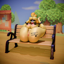 anthro ball_gag bdsm big_butt blindfold body_writing bondage bound breasts butt female free_use gag public public_exposure questionable_consent solo spread_legs spreading leolittle3d animal_crossing nintendo isabelle_(animal_crossing) canid canine canis domestic_dog mammal shih_tzu toy_dog 1:1 3d_(artwork) blender_(artwork) digital_media_(artwork) hi_res