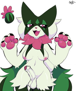anthro balls breasts erection foreskin genitals gynomorph intersex navel nipples pawpads paws penis penis_tip pink_nipples pink_pawpads saggy_balls small_waist smile solo thick_thighs skyl4378 nintendo pokemon domestic_cat felid feline felis generation_9_pokemon mammal meowscarada pokemon_(species) hi_res