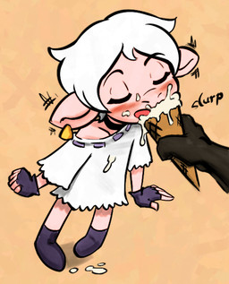 ambiguous_gender anthro boots clothing dessert dress duo ear_piercing eating eating_food exposed_shoulder eyes_closed female female_focus food footwear gloves handwear holding_food holding_object ice_cream messy_eater piercing shoes solo_focus sound_effects thin_calves young young_anthro soulcentinel squitoo third-party_edit droopy_(series) metro-goldwyn-mayer sheep_wrecked leggy_lamb bovid canid canine canis caprine mammal sheep wolf color_edit colored
