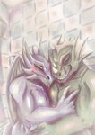 anthro anthro_on_anthro biceps blush casual_nudity ceramic claws closed_smile drop duo eyelashes glistening glistening_body glistening_eyes glistening_scales green_body green_scales grey_body grey_scales half-closed_eyes horn hug looking_aside looking_at_viewer male male/male mature_anthro mature_male membrane_(anatomy) membranous_wings mouth_closed multicolored_body multicolored_scales muscular muscular_anthro muscular_arms muscular_male narrowed_eyes no_sclera nude pecs pupils purple_body purple_eyes purple_scales romantic romantic_couple scales sharp_teeth shower slit_pupils smile snout social_nudity standing steam teeth water wet wet_body wet_scales wings yellow_body yellow_eyes yellow_scales vandclash mythology dragon mythological_creature mythological_scalie reptile scalie hi_res