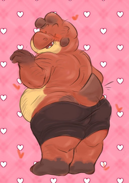 anthro belly big_butt body_hair bottomwear butt butt_focus butt_hair butt_heart clothed clothing fluffy male male_anthro non-furgonomic overweight overweight_anthro overweight_male raised_tail red_body shorts solo tail tail_motion tailwag thick_tail thick_thighs tight_clothing topless topless_anthro topless_male wide_hips kottotter kott_(kottotter) kobold scalie sketch