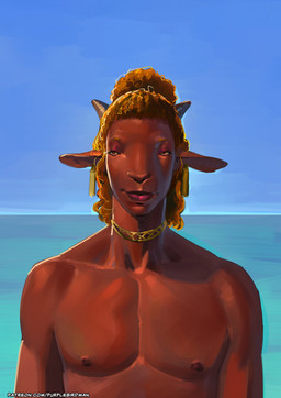 anthro bovid_horn brown_body brown_eyes caprine_horn clothed clothing curly_hair ear_piercing ear_ring fantasy hair horn jewelry male necklace orange_eyes orange_hair piercing ram_horn red_eyes red_hair ring_piercing sea simple_background slim slim_anthro slim_male solo text topless topless_anthro topless_male water purplebirdman ocean_serenity bovid caprine mammal sheep 2026 better_version_at_paywall colored colored_sketch detailed digital_drawing_(artwork) digital_media_(artwork) hi_res portrait shaded sketch url