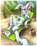 albino anthro beach bendy_straw beverage bikini black_eyes blind bottomwear box cardboard cardboard_box chain chair clothed clothing container detailed_background disability drinking_straw eyewear female food fur furniture glamfur glass green_bottomwear green_clothing green_topwear hair humor long_tail lounge_chair multi_eye nightmare_fuel outside palm_tree pawpads pink_pawpads plant reclining relaxing sand seaside skimpy solo sunbathing sunburn sunglasses swimwear tail tight_clothing topwear tree two-piece_swimsuit what what_has_science_done white_body white_fur white_hair vera_(artist) canid canine fennec_fox fox hybrid lagomorph leporid mammal monster rabbit true_fox