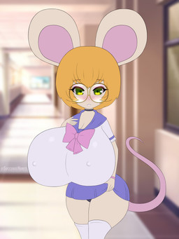 big_breasts big_glasses blush bottomwear bow_ribbon breasts choker clothing clothing_pull curvy_figure eyewear female glasses green_eyes hair hourglass_figure huge_breasts jewelry legwear loli looking_at_viewer mouse_ears mouse_tail necklace nipple_outline oppai_loli orange_hair school school_uniform short_hair shortstack shortstack_female skirt solo stockings underwear uniform white_clothing white_legwear white_stockings wide_hips young nirriti rei_arawashi house_mouse humanoid mammal mouse murid murine rodent 2024 absurd_res digital_drawing_(artwork) digital_media_(artwork) hi_res