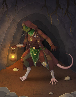 alchemist anthro armor clothing coat costume female gas_mask jewelry lamp lantern leather leather_armor leather_clothing leather_coat leather_topwear leg_wraps mask scarf solo topwear tunnel wraps harmaagriffin warhammer_(franchise) mammal murid murine rat rodent skaven hi_res