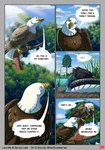 accipitrid accipitriform avian avian_feet bald_eagle beak bird bitterstrawberries blush brown_body brown_feathers comic common_loon digital_media_(artwork) eagle eavesdropping english_text feathered_wings feathers feet female feral group hi_res laurel_(bitterstrawberries) loon nest perching plant sea_eagle talons text toes tree trio white_body white_feathers wings yellow_beak zandra_(bitterstrawberries)