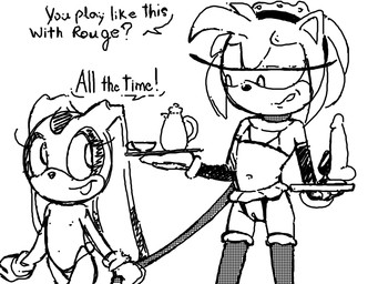 anthro bottomwear bra clothed clothing container cup dialogue dildo dominant dominant_young duo female female/female genitals gloves handwear leash legwear long_ears maid_headdress plate sex_toy skirt speech_bubble teapot text thigh_highs thong topless topless_female underwear vulva young young_female sin-sational sega sonic_the_hedgehog_(series) amy_rose cream_the_rabbit eulipotyphlan hedgehog lagomorph leporid mammal rabbit 2021 4:3 english_text monochrome sketch