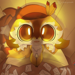 anthro balls clothing desktop envelope erection fur genitals hat headgear headwear male multicolored_body nude open_mouth penis sitting smile tail two_tone_body white_body white_fur yellow_body yellow_fur young godforgiveme4 petit_planet glenn_(petit_planet) 1:1 digital_media_(artwork) hi_res