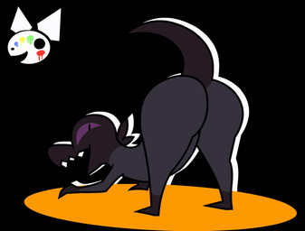 all_fours ambiguous_gender anthro black_background butt grey_body logo looking_at_viewer looking_back looking_back_at_viewer narrowed_eyes open_mouth presenting presenting_hindquarters purple_eyes raised_tail shaking_butt simple_background solo tail inkachu nintendo pokemon generation_7_pokemon pokemon_(species) salandit 2025 animated animated_gif artist_logo short_playtime