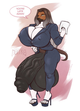 anthro balls big_balls big_breasts big_penis black_balls black_claws black_penis bottomwear breasts brown_body brown_hair business business_suit businesswear claws clothing costume dialogue flaccid fly_open genitals green_eyes gynomorph hair hand_on_leg hand_on_thigh holding_object holding_paper huge_balls huge_breasts huge_penis hyper hyper_balls hyper_genitalia hyper_penis intersex jacket long_hair looking_at_viewer muscular muscular_intersex nipple_outline open_mouth pants paper penis simple_background solo suit talking_to_viewer text topwear vein veiny_penis white_body white_breasts noitro celia_dodge afghan_hound canid canine canis domestic_dog greyhound hunting_dog mammal sighthound hi_res