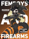 anthro black_sclera cheek_tuft clothed clothing facial_tuft femboy fluffy fluffy_tail gun hat headgear headwear holidays legwear male pose ranged_weapon solo stockings tail text thigh_highs trigger_discipline tuft weapon witch_hat xm8 marcus_gray femboys_and_firearms halloween magnae canid canine mammal skulldog_(species) 3:4 cover english_text hi_res magazine_cover