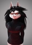 angry anthro cat_witch clothed clothing cross female hair inverted_cross messy_hair red_eyes simple_background solo standing xsl2i domestic_cat felid feline felis mammal 3d_(artwork) digital_media_(artwork) hi_res