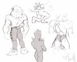 anthro back_muscles biped bottomwear briefs butt butt_focus butt_pose clothed clothing hair long_hair male muscular muscular_male pants pose rear_view sewn_mouth simple_background topless underwear white_background taro_hearth bandai_namco digimon digimon_(species) humanoid leomon meramon wargreymon absurd_res digital_media_(artwork) hi_res monochrome sketch