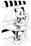 ambiguous_gender anthro beverage cheek_tuft container cup facial_tuft floorboards food holding_food holding_object inner_ear_fluff kemono looking_away scarf sitting solo tuft waiting young young_ambiguous young_anthro lio29227541 canid canine fox mammal 2021 digital_drawing_(artwork) digital_media_(artwork) hi_res monochrome