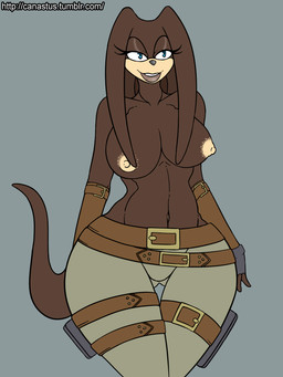 alternate_color anthro belly belt big_breasts blue_eyes bottomwear bracelet breasts brown_body brown_skin clothed clothing cosplay dark_body dark_skin dreadlocks female fingerless_gloves gloves handwear jewelry lips navel nipples pants pose simple_background smile solo thick_bottom_lip thick_lips topless wide_hipped_female wide_hips canastus capcom resident_evil sega sonic_adventure sonic_the_hedgehog_(series) sheva_alomar tikal_the_echidna echidna mammal monotreme 3:4 crossover pinup