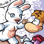 blue_eyes blush cookie female food male milk rousemouse raving_rabbids rayman_(series) ubisoft rayman humanoid lagomorph mammal rabbid 1:1 2011 2012 low_res