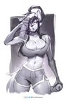 anthro athletic big_breasts bodily_fluids breasts clothed clothing female hair long_hair red_eyes solo standing sweat viejillox elizabeth_fox canid canine fox mammal 2022 absurd_res digital_media_(artwork) hi_res shaded