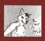 anthro fur head_tuft male snout solo text threatening threatening_viewer tuft you're_next wolfdog_white_wolf arctic_fox canid canine fox mammal true_fox english_text