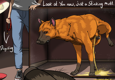 after_transformation anatomically_correct anatomically_correct_genitalia animal_genitalia animal_penis balls black_sheath_slit bodily_fluids canine_genitalia canine_penis drooling duo feral feral_peeing feral_pov first_person_view fully_sheathed genital_fluids genitals hiked_leg long_story looking_at_self male male_feral mirror mirror_pov paws peeing penis raised_leg saliva sheath sheath_slit standing text transformation urine renwick-fox_(artist) canid canine canis domestic_dog human mammal digital_media_(artwork) english_text hi_res story story_in_description