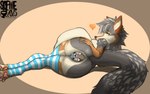 anal anal_head_gulp anal_vore anthro anus belly big_tail blue_mouth blush breasts brown_eyes butt clothing duo female female/female female_pred female_prey fluffy fluffy_tail fur fur_markings grey_body grey_fur heterochromia legwear looking_at_viewer mane markings multicolored_body multicolored_fur orange_body orange_fur paws tail thigh_highs vore yellow_body yellow_eyes yellow_fur sophiecapefox fhyra sophie_(sophiecapefox) black-backed_jackal canid canine canis cape_fox fox jackal mammal true_fox absurd_res hi_res