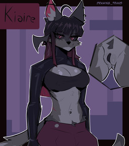 anthro clothing dark_eyes ear_piercing female genitals latex latex_clothing midriff navel navel_piercing nipple_piercing nipples piercing piercing_outline scar solo vulva drawing_trans kiaire_(drawing_trans) bat domestic_cat felid feline felis hybrid mammal absurd_res hi_res