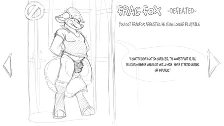 anthro balls gui male penis solo text tight_underwear furfragged canid canine fox mammal 16:9 concept_art digital_media_(artwork) english_text hi_res line_art monochrome sketch