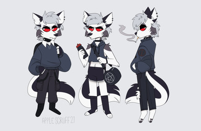 anthro athletic_wear backpack belly_tuft bodily_fluids bottomwear cargo_pants chest_tuft choker clothing collar crossgender cute_fangs denim denim_bottomwear denim_clothing ear_piercing fangs fluffy fluffy_tail footwear ftm_crossgender fur grey_body grey_fur grey_hair grumpy gym_bag hair hoodie hotpants jacket jeans jewelry looking_at_viewer male midriff necklace notched_ear occult_symbol pants pawpads pentagram piercing red_hair shorts smoking socks solo spiked_collar spikes sweat sweatdrop sweater symbol tail teeth topwear tuft white_body white_fur applescruff hellaverse helluva_boss mythology loona_(helluva_boss) canid canid_demon canine demon hellhound mammal mythological_canine mythological_creature 2021 hi_res