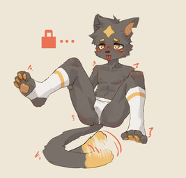 4_toes anthro anus blep blush bulge clothed clothing ellipsis feet footwear fur grey_body grey_fur hindpaw legs_up lock lock_symbol male multicolored_body multicolored_fur navel nipples pawpads paws shota simple_background socks soles solo tail tail_motion tailwag toes tongue tongue_out topless twitching two_tone_body two_tone_fur underwear yellow_body yellow_eyes yellow_fur young young_anthro toye2004 mowang domestic_cat felid feline felis mammal digital_media_(artwork) hi_res