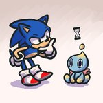 anthro blue_body blue_fur clothing duo fingers footwear fur gloves handwear hourglass_(object) male simple_background sitting standing thinking thoughtful_expression white_clothing white_gloves white_handwear advos sega sonic_the_hedgehog_(series) sonic_the_hedgehog chao_(sonic) eulipotyphlan hedgehog mammal 1:1 2022 digital_media_(artwork) hi_res icon