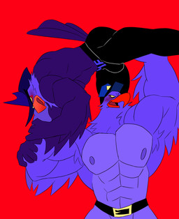 annoyed anthro armpit_hair barazoku beak belt blush body_hair bottomwear bulge clothing cowboy cowboy_hat duo eye_bags fluffy hat headgear headwear male male/male muscular muscular_anthro muscular_male pants thick_thighs wings theastoundingarc angry_birds rovio_entertainment sega the_angry_birds_movie hank_(the_angry_birds_movie) mighty_eagle accipitrid accipitriform avian bird eagle absurd_res hi_res
