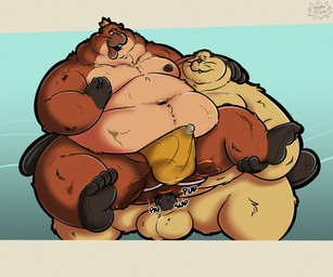 anal anal_penetration anthro balls balls_outline barefoot bodily_fluids bottomwear buckteeth bulge butt clothed clothing crown detailed_bulge duo erection erection_under_clothing feet fur genital_fluids genital_outline genitals hair headgear holding_leg jockstrap looking_at_another looking_pleasured male male/male moobs mostly_nude navel neck_tuft nipple_fetish nipple_pinch nipple_play nipples nude obese oil oiled_up oily on_lap open_mouth overweight overweight_anthro overweight_male penetration penile penile_penetration penis penis_in_ass pinch plap precum precum_through_clothing precum_through_underwear sex sound_effects tail teeth text tongue tongue_out tuft underwear underwear_only wet wet_clothing wet_underwear whiskers gorochuinboxers disney hoppers_(disney) pixar king_george_(hoppers) loaf_(hoppers) beaver mammal rodent 2026 6:5 absurd_res colored digital_drawing_(artwork) digital_media_(artwork) english_text hi_res