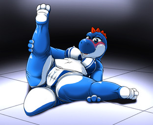 3_toes anthro blue_body blue_bottomwear blue_bra blue_clothing blue_eyes blue_pants blue_scales blue_underwear blush bottomwear bra breasts camel_toe clitoris clothing eyelashes feet female floor front_view genitals looking_at_viewer lying multicolored_body multicolored_bra multicolored_clothing multicolored_panties multicolored_scales multicolored_underwear navel nipples on_back on_ground outline panties pants presenting presenting_vulva raised_leg red_blush scales small_tail solo spines spread_legs spreading tail tile tile_floor toes two_tone_body two_tone_scales underwear vulva white_body white_bra white_clothing white_panties white_scales white_underwear kitsune_youkai mario_bros nintendo blue_yoshi scalie yoshi 2016 colored digital_media_(artwork) shaded