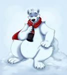 anthro beverage black_nose clothing fur male scarf snow solo toony white_body white_fur orlandofox coca-cola northern_lights_(coca-cola) bear mammal polar_bear ursine 2019 hi_res