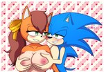 anthro big_breasts blue_body blue_fur blush breast_grab breast_play breast_squish breasts brown_hair brown_hair_tie duo female fur green_eyes hair hand_on_breast huge_breasts male male/female nipples nude smile squish acualia sega sonic_the_hedgehog_(series) sonic_x-treme sonic_the_hedgehog tiara_boobowski domestic_cat eulipotyphlan felid feline felis hedgehog mammal manx hi_res