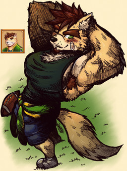 abs alternate_species american_football anthro ball band-aid bandage barazoku bed blush bottomwear bracelet bulge camera_view cheek_tuft chin_tuft claw_fingers claws clothed clothing exercise eyebrows facial_tuft floor football_field football_player fur furniture furrification grass grass_field green_clothing green_eyes gridiron_ball hair high-angle_view jewelry looking_at_viewer male multicolored_body multicolored_fur muscular muscular_anthro muscular_male muscular_thighs one_eye_closed outside pawpads pecs plant shirt simple_background smile solo sport standing stretching tail tan_body tan_fur text thick_eyebrows top_down topwear tuft two_tone_body two_tone_fur wink winking_at_viewer workout yellow_body yellow_eyes yellow_fur gavel_(artist) jwbash stardew_valley alex_(stardew_valley) canid canine canis domestic_dog mammal 2026 absurd_res bust_portrait digital_media_(artwork) hatching_(art) hi_res pixel_(artwork) portrait shaded traditional_media_(artwork)