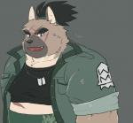 anthro belly clothing cute_fangs fangs male overweight overweight_anthro overweight_male scar shirt simple_background solo sumo teeth topwear cddi_h lifewonders tokyo_afterschool_summoners yasuyori_(tas) canid canine canis domestic_dog mammal 2020